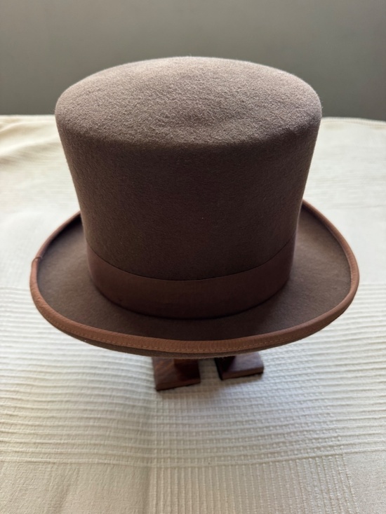 Vintage Brown 100% Wool Top Hat New York Hat Co. With Bow Steam Punk Large 7 1/4
